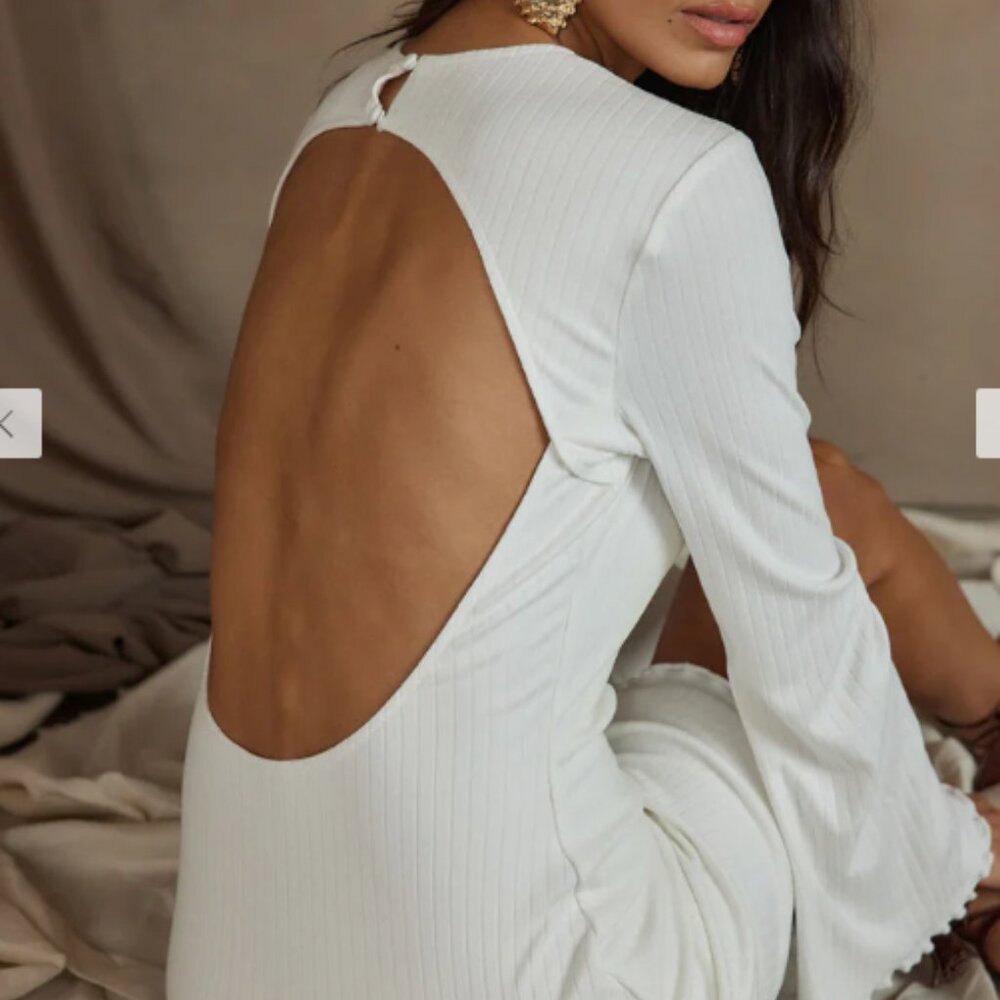 Tate White Rib Mini Long Sleeve Dress - 12th Tribe